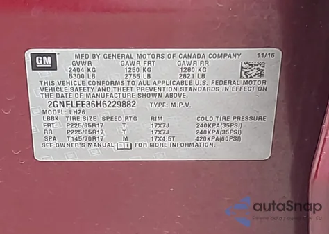 2017 Chevrolet Equinox Lt из США, поврежденный, VIN 2GNFLFE36H6229882